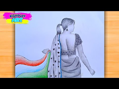 Beautiful girl in saree drawing | How to draw a girl | Easy drawing | Kisholoy