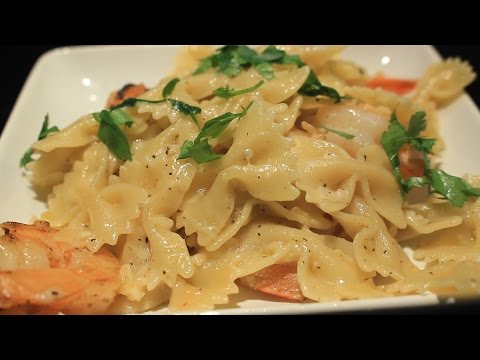 Easy ~ Garlic - Parmesan - Shrimp ~ Bowtie Pasta Recipe ~ Yummy!