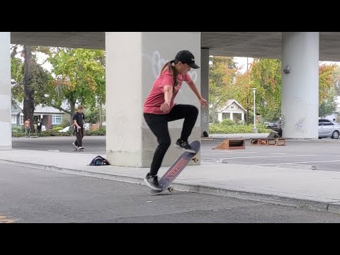 Her first ollie up a curb!