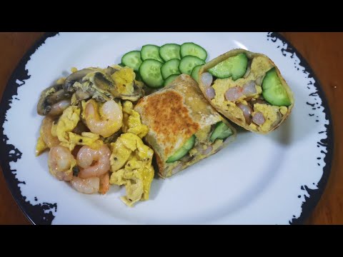 ［健康减脂餐］鸡蛋虾仁墨西哥卷饼～Egg and Shrimp Burrito（简单快速墨西哥卷饼食谱/fast and easy Burritos Recipe ）