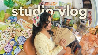 studio vlog 🌼🌷 packing orders | running a small art shop | artist vlog ೃ࿔*:･