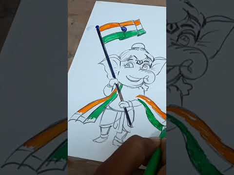 Indian flag drawing with lord Ganesha 🇮🇳🙏👍#shorts #independenceday #drawing