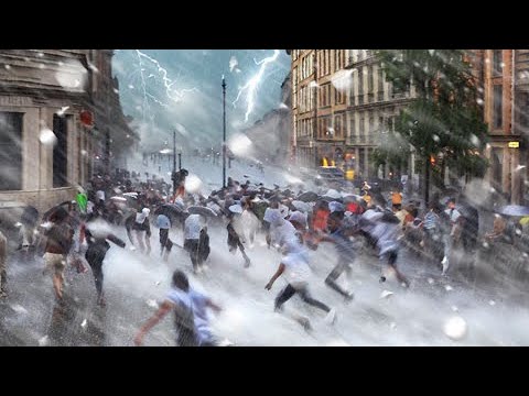 Roaring skies over France!! People flee a crazy hail storm in Chablis!