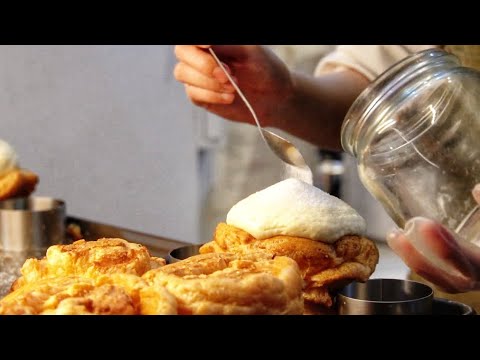 Popular dessert in Taichung Night Market / 台中夜市甜點，焦糖牛奶泡芙、吉拿棒、老窗白糖粿 凍檸茶  - Taiwanese Street Food