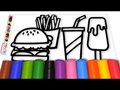 🍔🥤🍟 Hamburger, Soda, and Fries Coloring Page: Fun for Kids! 🎨 / Akn Kids House