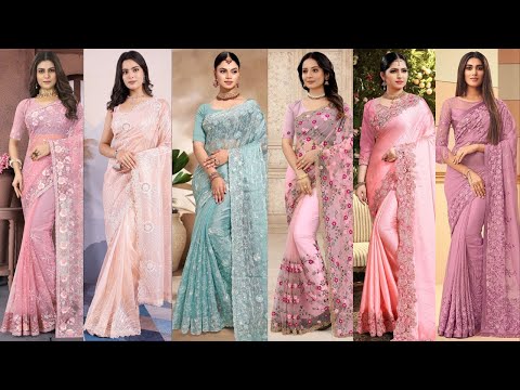 Latest Embroidery Saree Designs for Party//Elegant Party Saree//Designer Embroidery Saree Collection