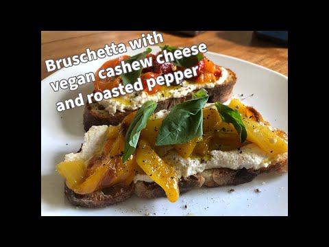 A creamy vegan bruschetta -- roasted peppers and garlic