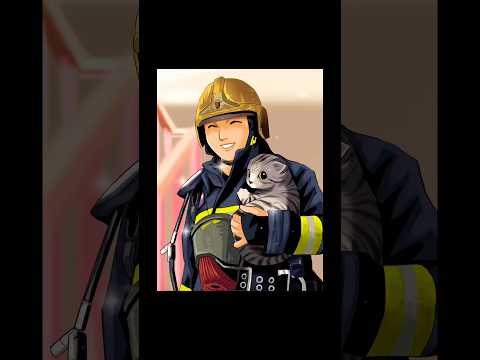 Firefighter rescue the cat🐱❤️ #1mini #animationstory #catlover #poorcat #firefighter #viralshorts