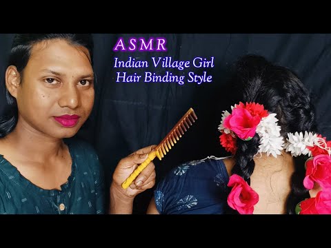 ASMR~Doing My Elder Bro Transformation Indian Vilage Girl Hair Binding Style (Roleplay) 👧🌹