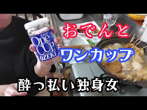 朝からおでん作って晩酌でワンカップな独身女 #晩酌 #家飲み  #独身女  #猫  #おでん