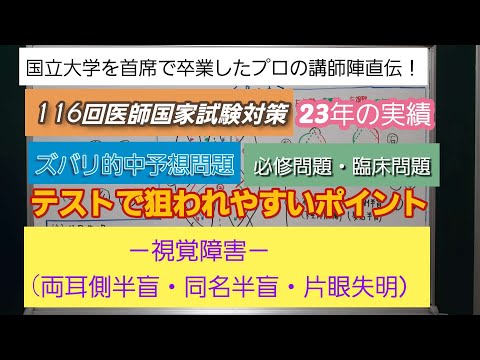 26年の実績[医師国家試験]予想問題－視覚障害(両耳側半盲・同名半盲・片眼失明）－深井看護医学ゼミナール・深井進学公務員ゼミナール・深井カウンセリングルーム