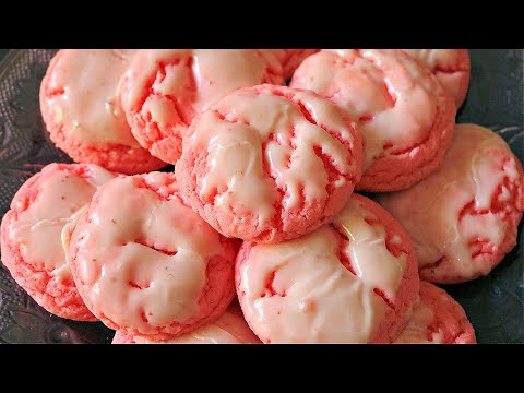 Easy Glazed Strawberry Cake Mix Cookies