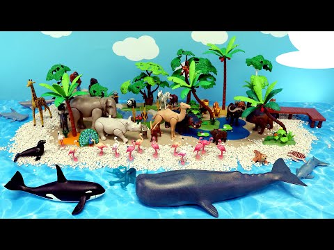 Island Scenery Diorama Sets with Playmobil Safari Animals and Dinosaur Figurines