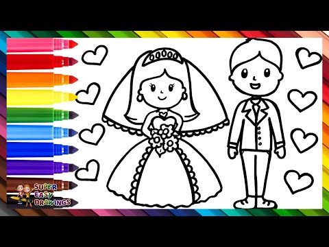 Draw and Color A Groom and a Bride 🤵👰💍❤️🌈 Drawings for Kids