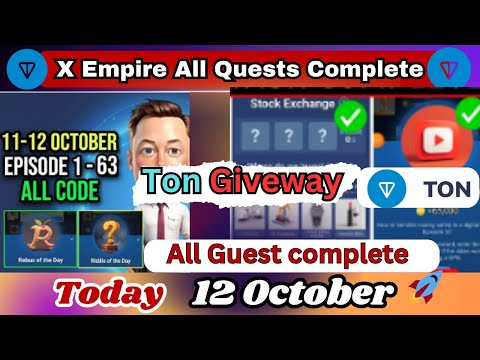 13 October All Quests Code X Empire | Investment Fund Card | Rebus Of The Day | Youtube Video Code