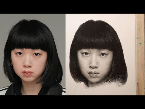 4k高清素描网课示范，Draw a girl's portrait in Pencil