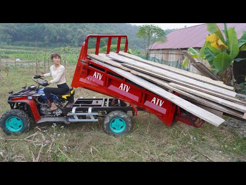 Use 4-wheeled Truck Off-road vehicle with impressive power transport board - Build wooden house