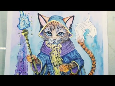 Cat Wizard watercolor painting from my coloring book. #watercolorpainting