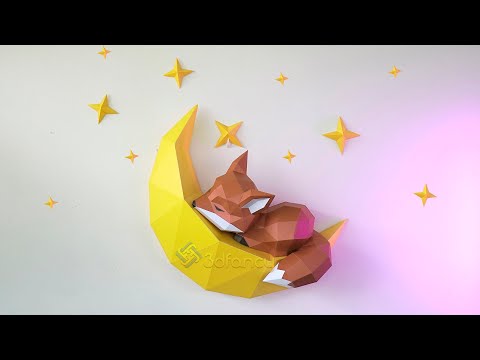 How To Make 3D Fox Sleepy On The Moon _ DIY 3D Fox & Moon Papercraft - Fox Trophy Sculpture