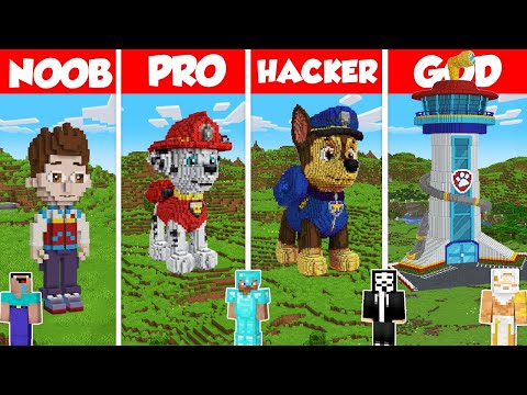 Paw Patrol Statue Build Battle Challenge - Noob vs Pro vs Hacker vs God - Minecraft Animation