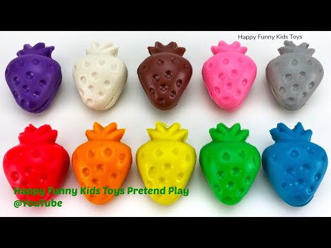 Play Doh Strawberries with Chick Elephant Molds and Surprise Toys Learn Colors for Kids