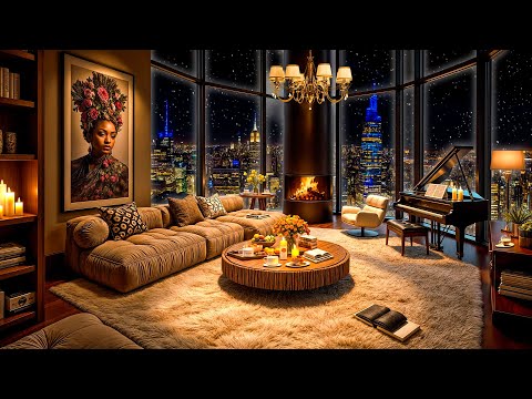 New York Night Jazz ❄ Cozy Apartment Ambience with Tender Jazz Saxophone Music for Relax, Deep Sleep