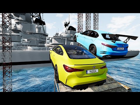 Cars VS Military WarShip Speed Car Ramp Jumping Challenge #2 - BeamNG Drive