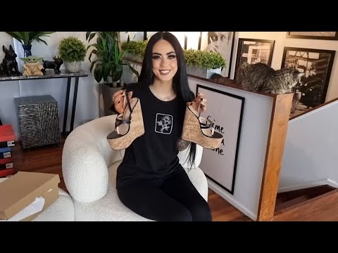 Rose Unboxes Black Strappy 7 Inch High Heel Cork Wedge Sandals Inside Outside Comparison