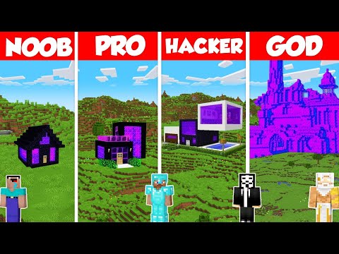 Portal House Build Battle Challenge - Noob vs Pro vs Hacker vs God - Minecraft Animation