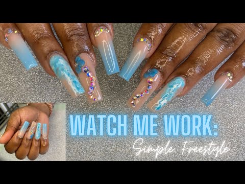 #watchmework : Simple Blue Freestyle #nailtutorial #nailartist #simplenailart