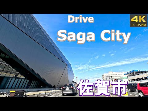 4K drive front car window video - Saga City, Japan