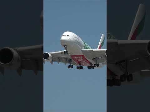 Emirates A380 landing at LAX