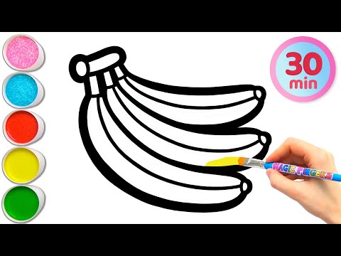 Bananas and 10 More Fruits Drawing, Painting, Coloring for Kids, Toddlers | Healthy Fruits #358