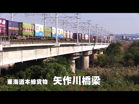 東海道本線「矢作川橋梁」を行く貨物列車  ②