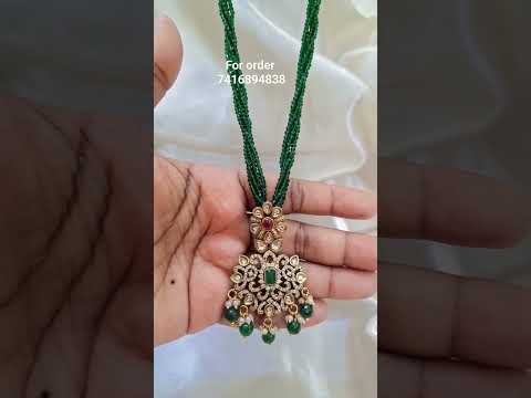 #Beautiful crystal chain with Pendant watsapp7416894838 #onegramgold #crystalchain #beadschain#viral