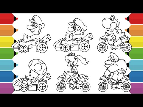 Super Mario Kart Coloring Book Compilation | Mario Luigi Peach Toad Yoshi Donkey Kong