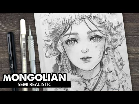 Draw Mongolian beautiful girl  | semi realistic style