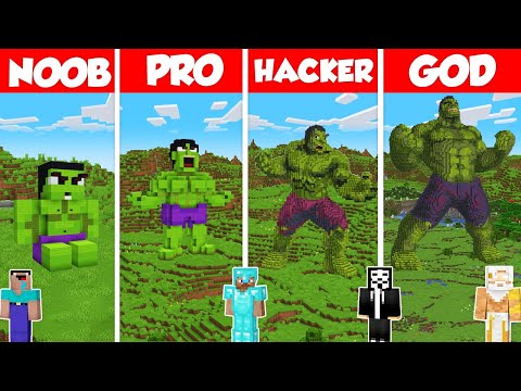 Hulk Statue SuperHero Build Battle Challenge - Noob vs Pro vs Hacker vs God - Minecraft Animation