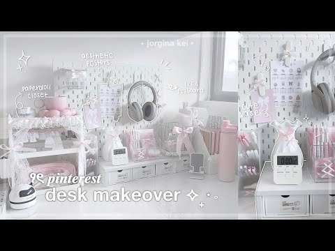 aesthetic desk makeover 🎀🐇| pinterest inspired, IKEA pegboard setup, coquette aesthetic | jorginakei