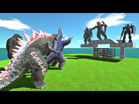 Sharkjira with Evolved Godzilla x Kong try to rescue T-Rex from Team Dark Gundam RX-78