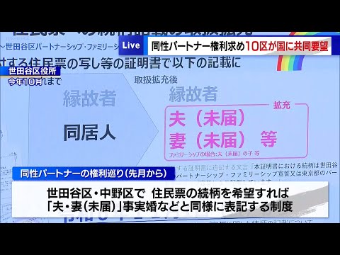 同性パートナーの権利求め…東京10区共同で国に要望書を提出