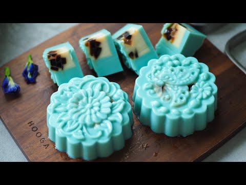 Blue Pea Flower Jelly Mooncakes 🩵🩵🥮Made With Natural Food Colouring | Agar-Agar Recipe