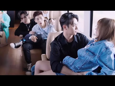 Cinderella falls and ends up sitting on the CEO's lap, instantly making him react