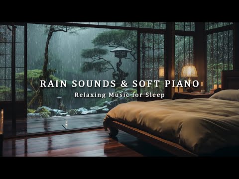 Rain Sounds in Warm Bedroom with Soft Piano Music - Relaxing Music for Deep Sleep, Stress Relief