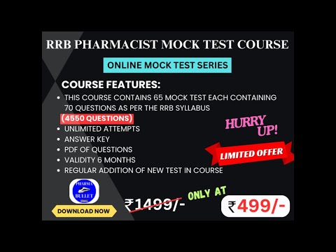 RRB PHARMACIST MOCK TEST COURSE /RRB PHARMACIST EXAM MOCK TEST/ONLINE TEST SERIES FOR RRB PHARMACIST