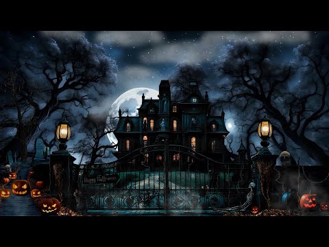 HALLOWEEN HAUNTED MONSTER MANSION AMBIENCE-DANCING SKELETONS-JACK O LANTERNS-SPOOKY NIGHT SOUNDS