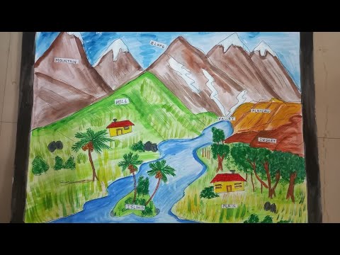 Drawing and painting #landforms #social#project#youtubeshorts