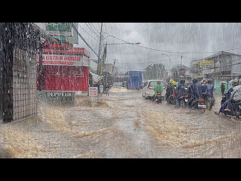 Super Heavy Rain Floods My Village | very cool, suitable for insomnia | walking in heavy rain