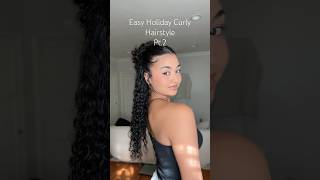 Easy Holiday Curly Hairstyle #curlyhairstyles #hairstyles #hairtutorial #curlyhairstyling #hairtok