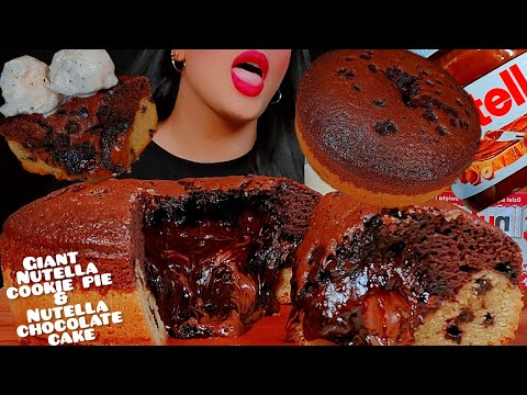 🍫🍪asmr Nutella cookie  pie & Nutella chocolate cake👅🍫🎂 with milk|누텔라 쿠키파이와 누텔라 초코케이크 먹방|notalking 🐾